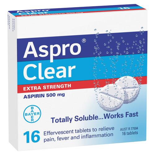 Aspro Clear Extra Strength 500mg 16 Tablets | Pain Fever Inflammation Relief