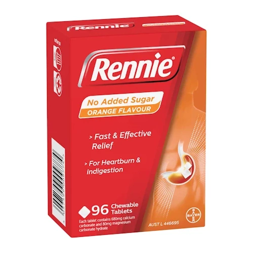Rennie No Added Sugar Orange 96 Tablets