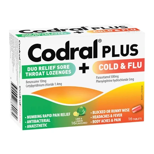 Codral Plus Sore Throat 16 Lozenges + Cold & Flu Decongestant 16 Tablets