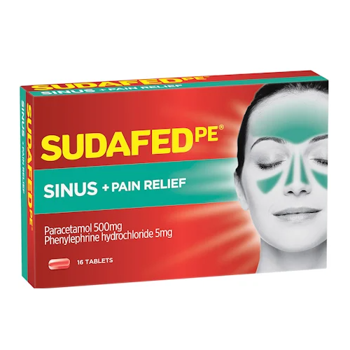 Sudafed PE Sinus & Pain Relief 16 Tablets