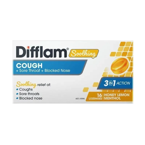 Difflam Soothing Cough + Sore Throat + Blocked Nose 16 Honey & Lemon Lozenges