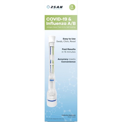 2San COVID-19 & Influenza A/B Rapid Antigen Test Kit Nasal Swab x 1 Test