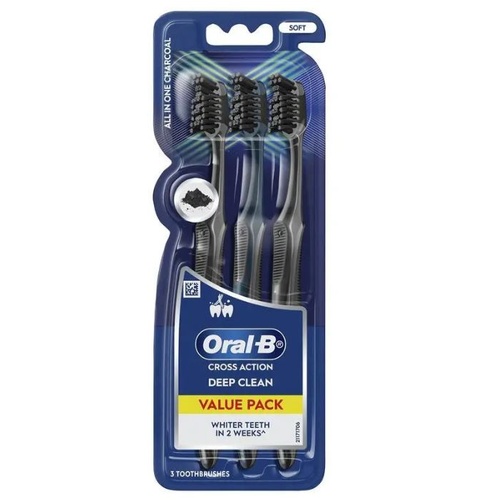 Oral-B Cross Action Clean Ultrathin Charcoal Toothbrush 3 Pack