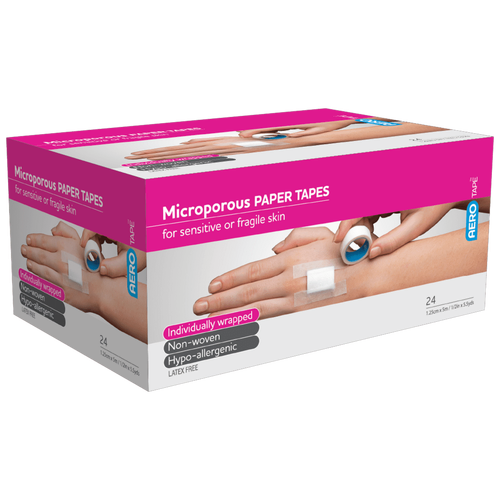 Aerotape White Microporous Paper Tape 1.25cm x 5m Box/24