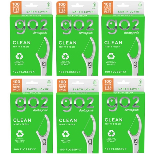 Go2 Dentagenie Clean Flosspyx Minty 100 Pack [Bulk Buy 6 Units] 