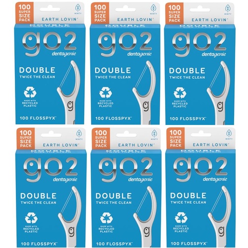Go2 Dentagenie Double Flosspyx Minty 100 Pack [Bulk Buy 6 Units] 