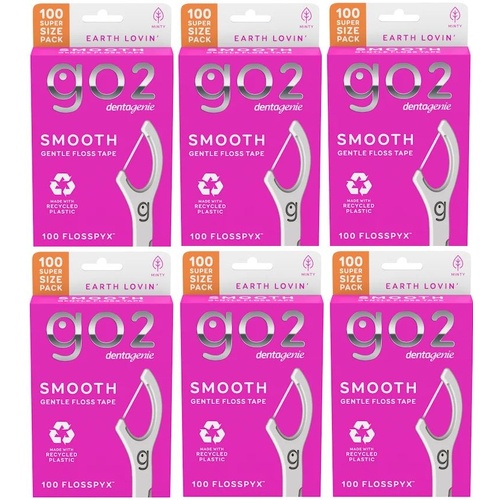 Go2 Dentagenie Smooth Flosspyx Minty 100 Pack [Bulk Buy 6 Units] 