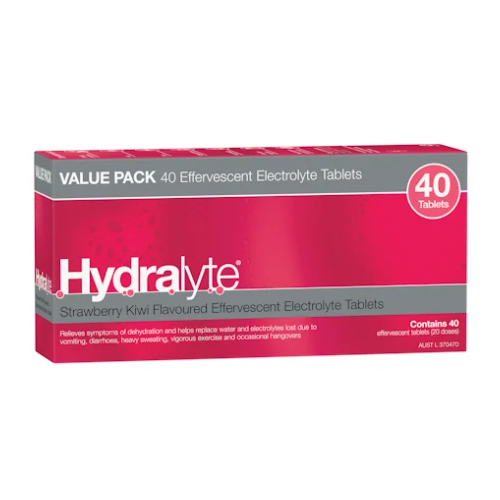 Hydralyte Strawberry Kiwi Flavoured Effervescent Electrolyte Tablet 40 Pack