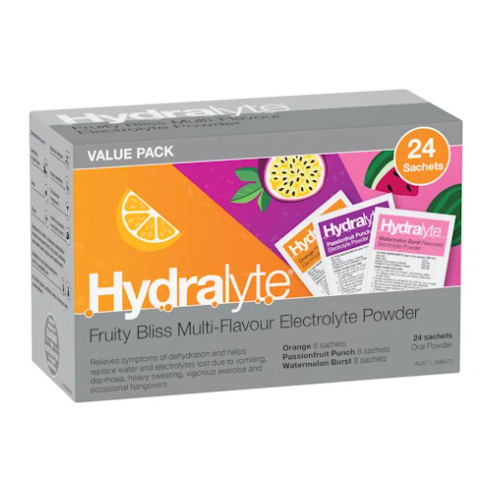 Hydralyte Fruity Bliss Multi-Flavour Electrolyte Powder 24 Sachets 