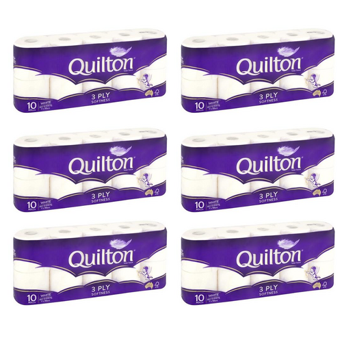 Quilton Toilet Roll White 3Ply 10 Rolls [Bulk Buy 6 Units]
