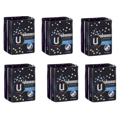 U By Kotex Cotton Ultrathin Pads Regular 12 Packs [Bulk Buy 6 Units]