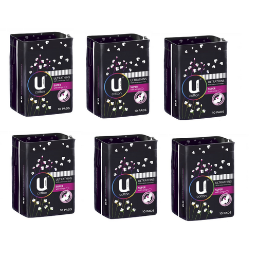 U by Kotex Cotton Ultrathin Pads Super 10 Pack [Bulk Buy 6 Units]