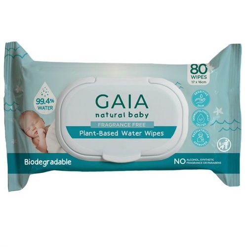 Gaia Natural Plant Based Water Wipes 80 pack